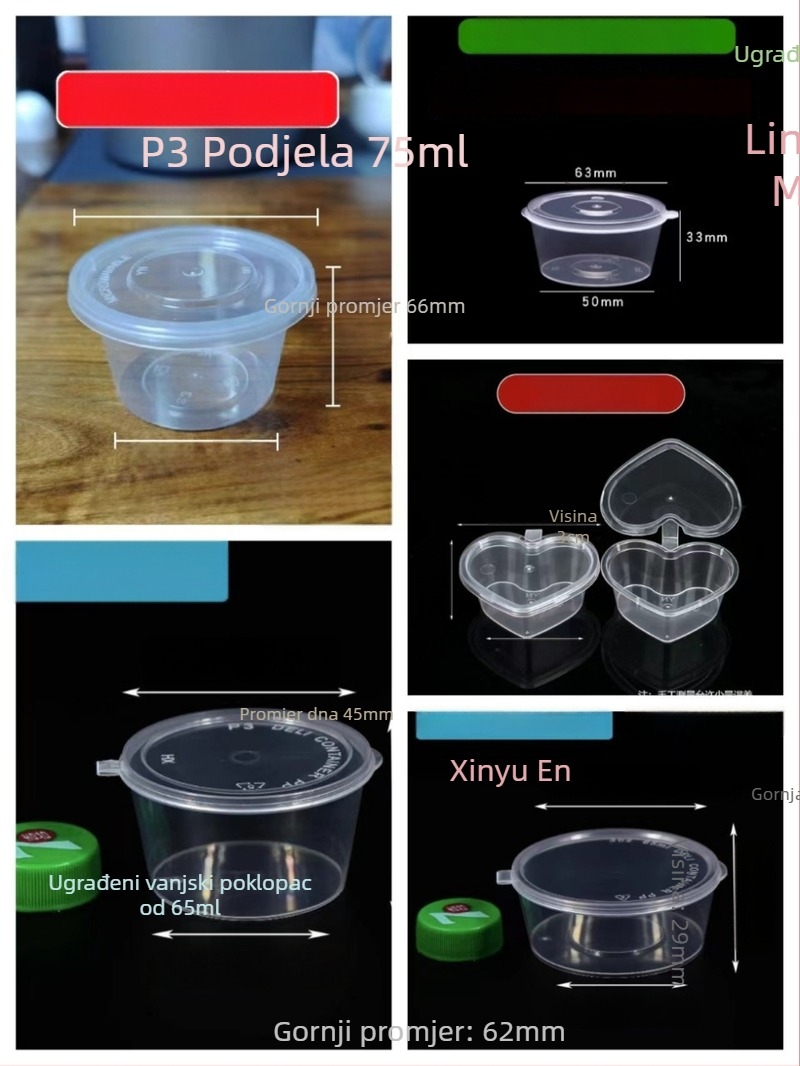 Jednokratni plastični čašica za umak, mikrovalna sigurna, paket 50 kom., tiskano logo, mogućnost prilagođavanja.