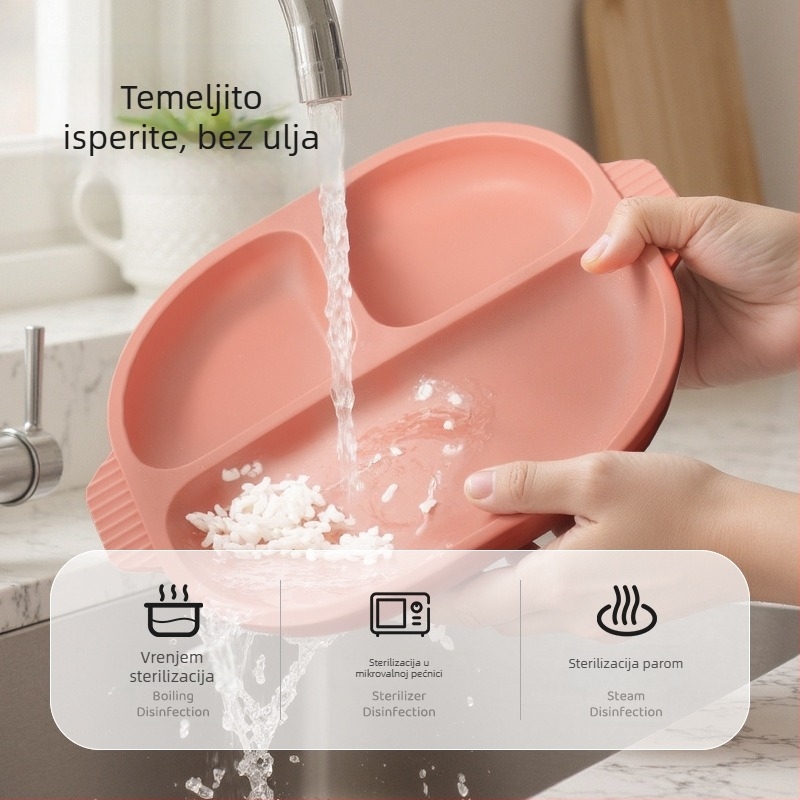 Set silikonskih tanjura za djecu s neklizajućom usisnom čašicom, otporan na visoke temperature, od 6 mjeseci