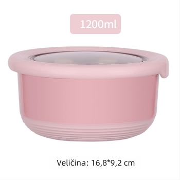 Bento kutija od nehrđajućeg čelika s poklopcem, nepropusna, okruglog oblika, kapacitet 800–1000 ml, kuhinjsko skladištenje