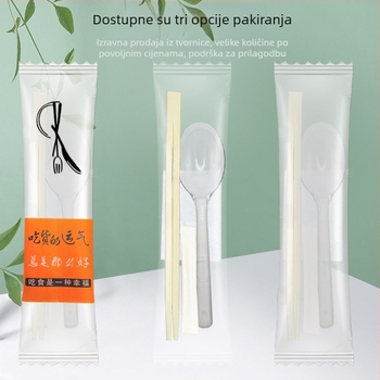 Set pribora za dostavu, europski stil, 4 komada, jednokratne žličice i štapići za jelo, plastični s Nanmu bambusom, mikrovalna sigurna, moguć tisak logotipa