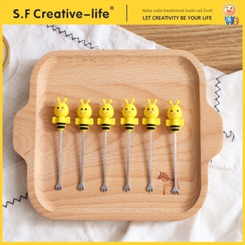 Set vilica za voće od nehrđajućeg čelika, japanskog stila, karikaturni dizajn, s tiskanim logom, pogodno za djecu