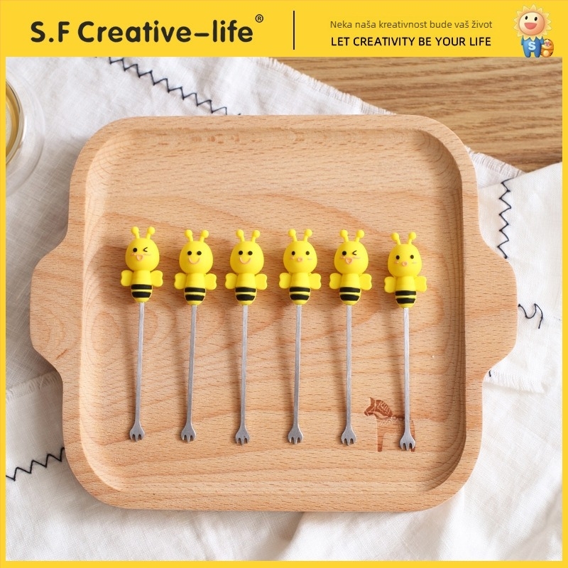 Set vilica za voće od nehrđajućeg čelika, japanskog stila, karikaturni dizajn, s tiskanim logom, pogodno za djecu