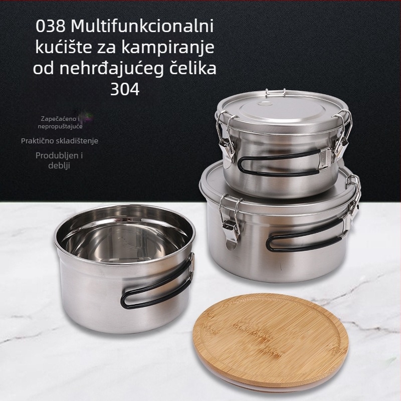Sklopiva kutija za hranu od 304 nehrđajućeg čelika sa zatvarajućim poklopcem, kapacitet 1-2 L, okrugli oblik