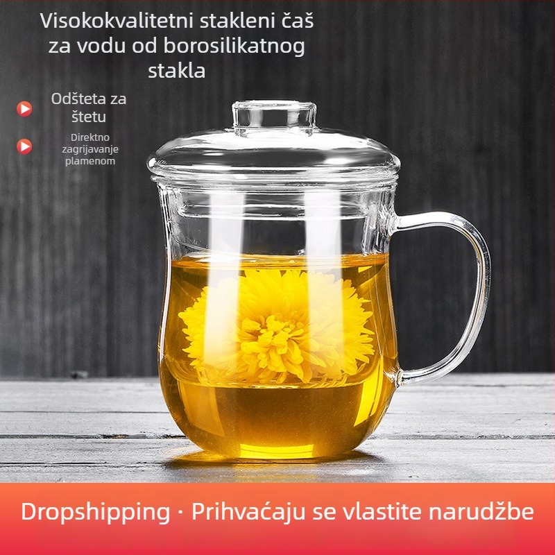 Šalica za čaj od borosilikatnog stakla, moderan dizajn s drškom, višeslojna konstrukcija, visoka toplinska otpornost, moguć ispis logotipa