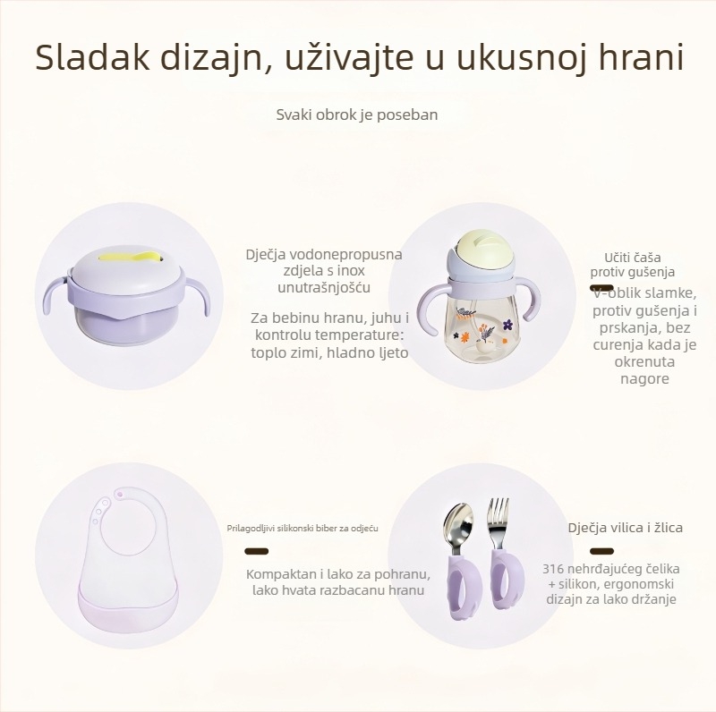 Biboo Dječji set posuđa u kutiji za poklon – 5 kom silikonskih posuđa za bebe od 6 mjeseci