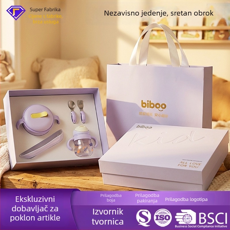 Biboo Dječji set posuđa u kutiji za poklon – 5 kom silikonskih posuđa za bebe od 6 mjeseci