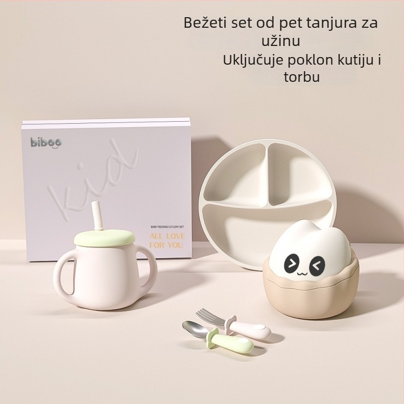 Biboo Dječji set posuđa u kutiji za poklon – 5 kom silikonskih posuđa za bebe od 6 mjeseci