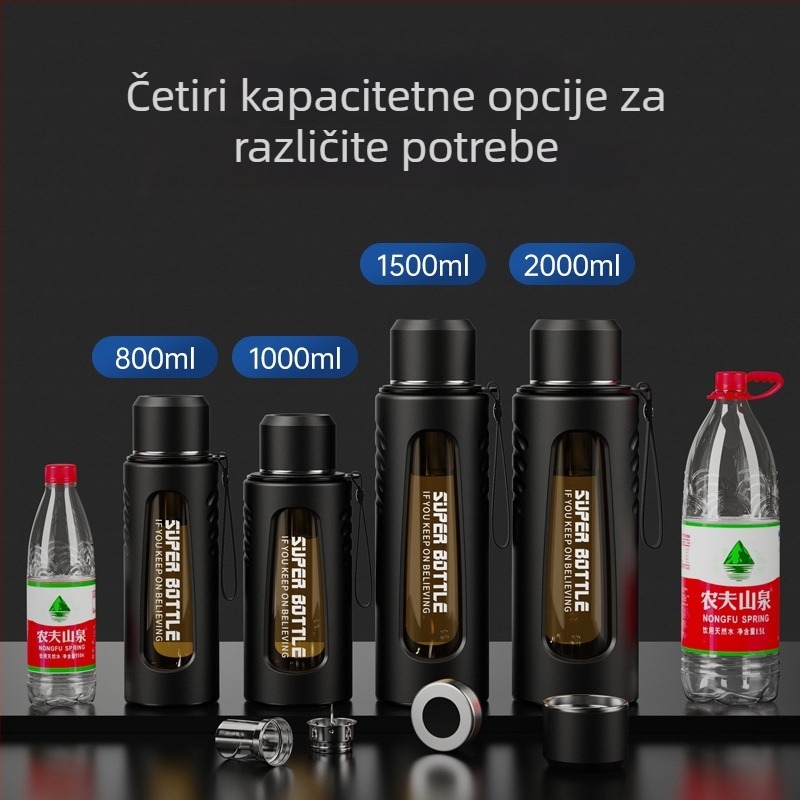 Dvostruko-staklena šalica za čaj s odjeljivanjem čaja i vode, toplinski otporna, s inteligentnim mjerenjem temperature i filtrom