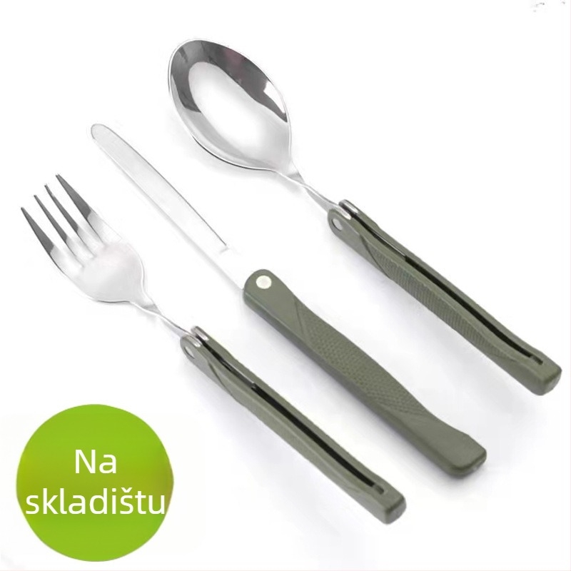 Trodjelni set pribora za putovanje od nehrđajućeg čelika (2Cr13): nož, vilica i žlica; ogledno poliranje; pakiranje u Oxford torbu; mogućnost prilagodbe logom