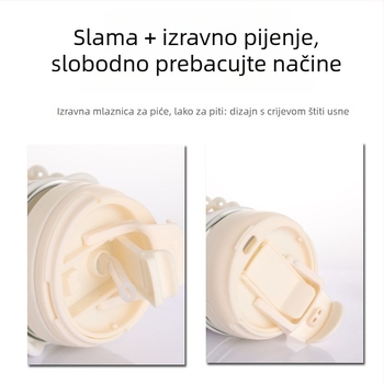 Staklena čaša s drškom — dvodijelni set, soda-lime staklo, vodonepropusna i toplinska izolacija, sa slamkom i trakom za nošenje, mogućnost prilagodbe logotipa