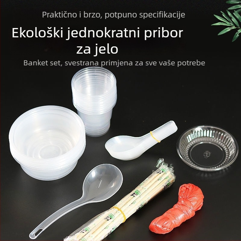Jednokratni set posuđa — četiri komada, biogradabilan, bez prilagodbe; podrijetlo Kina; stil moderni minimalizam.