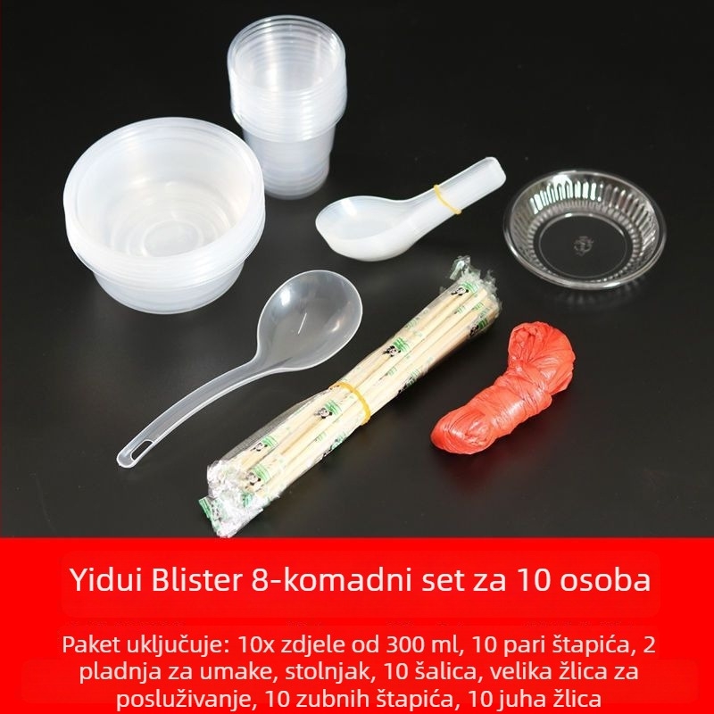 Jednokratni set posuđa — četiri komada, biogradabilan, bez prilagodbe; podrijetlo Kina; stil moderni minimalizam.