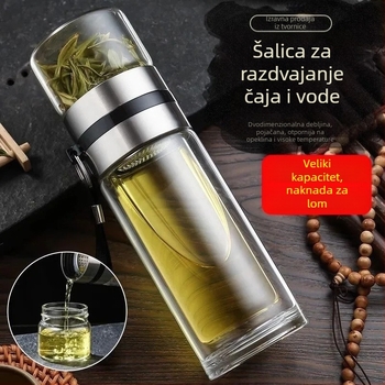 Šalica za čaj od dvostrukog stakla s filtrom za odvajanje vode – toplinska izolacija, okrugli oblik, kućna uporaba