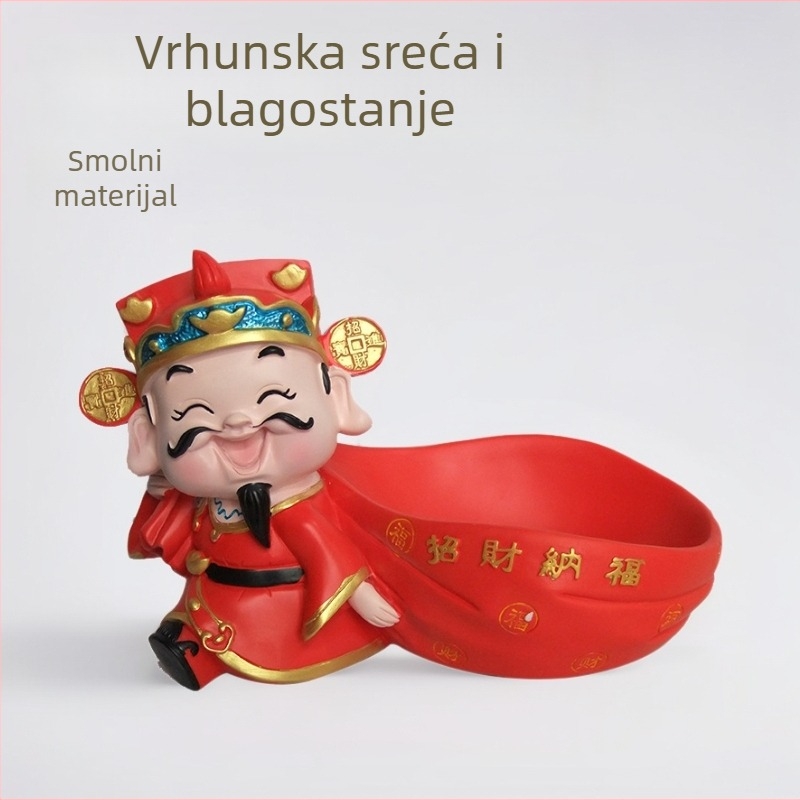 Smoljena dekorativna posuda za voće s motivom Boga bogatstva, za kućnu i uredsku dekoraciju, u novokineskom stilu