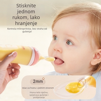 Dječja silikonska žlica za hranjenje — mekana i stisljiva, kompatibilna s bočicom, za rižinu kašu (od 3 mjeseca)