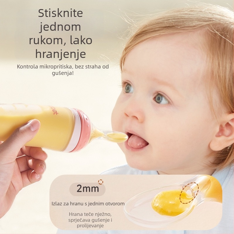 Dječja silikonska žlica za hranjenje — mekana i stisljiva, kompatibilna s bočicom, za rižinu kašu (od 3 mjeseca)
