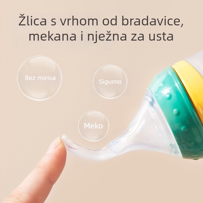 Dječja silikonska žlica za hranjenje — mekana i stisljiva, kompatibilna s bočicom, za rižinu kašu (od 3 mjeseca)