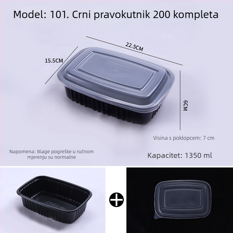 Jednokratna plastična kutija za ručak s poklopcem, nije mikrovalna, tiskanje logotipa omogućeno, težina 3