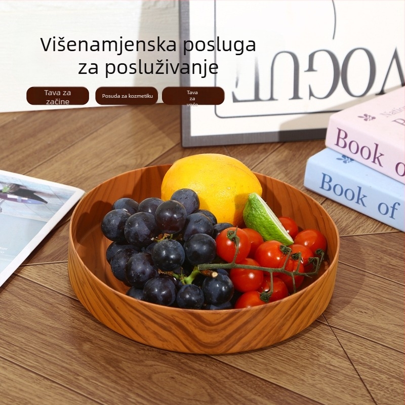 Plastični tanjur za voće, okrugli oblik, moderan minimalistički stil, prugasti uzorak