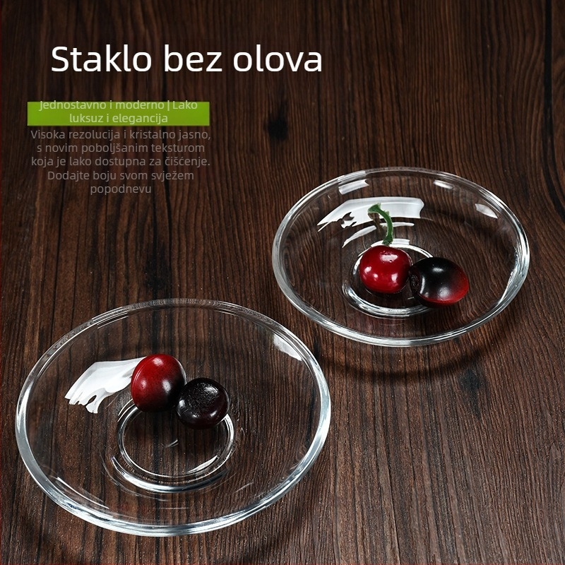 Staklena šalica za kavu s tanjurićem za grickalice – nepravilni oblik, retro stil, jednofarbni uzorak, tiskano logo