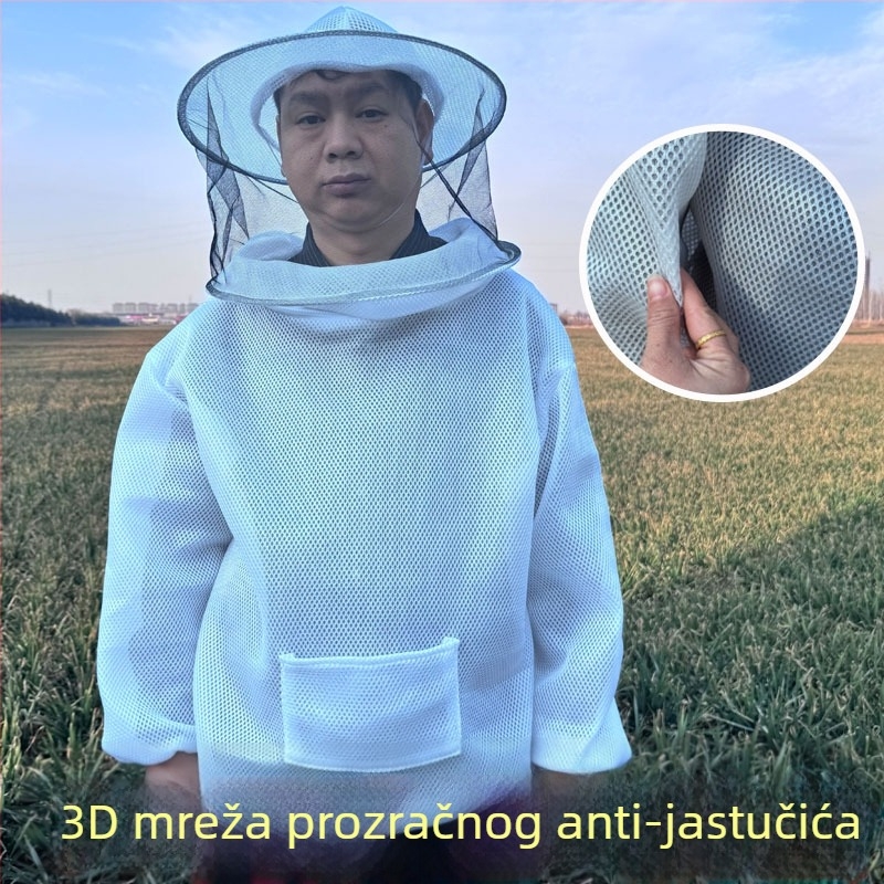 Prozračan pčelarski kombinezon od pamuka, podijeljenog tipa, zaštita od uboda, s mrežastom kapom