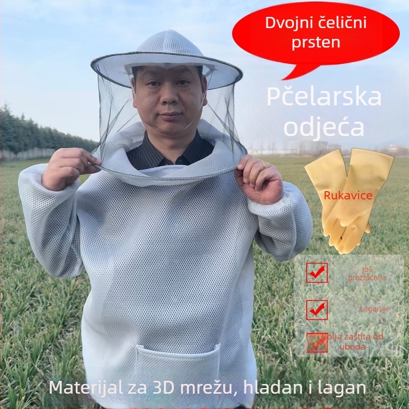 Prozračan pčelarski kombinezon od pamuka, podijeljenog tipa, zaštita od uboda, s mrežastom kapom