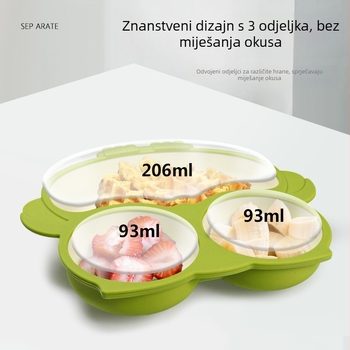 Silikonski set posuđa za djecu s dizajnom sove i podijeljenim tanjurićem, 12 komada, kutija za prašak mlijeka s tri odjeljka, pogodno za djecu od 3 mjeseca