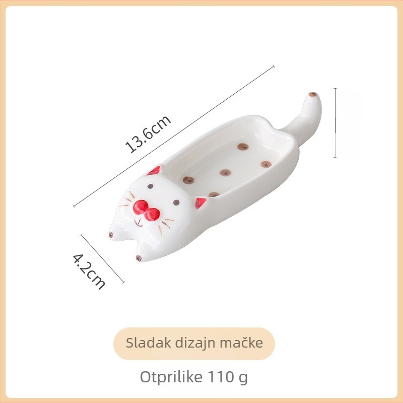 Višestruki keramički tanjur za dip s integriranim držačem štapića – nepravilnog oblika, crtani dizajn mačke, pogodo za mikrovalnu, mogućnost prilagođenog logotipa