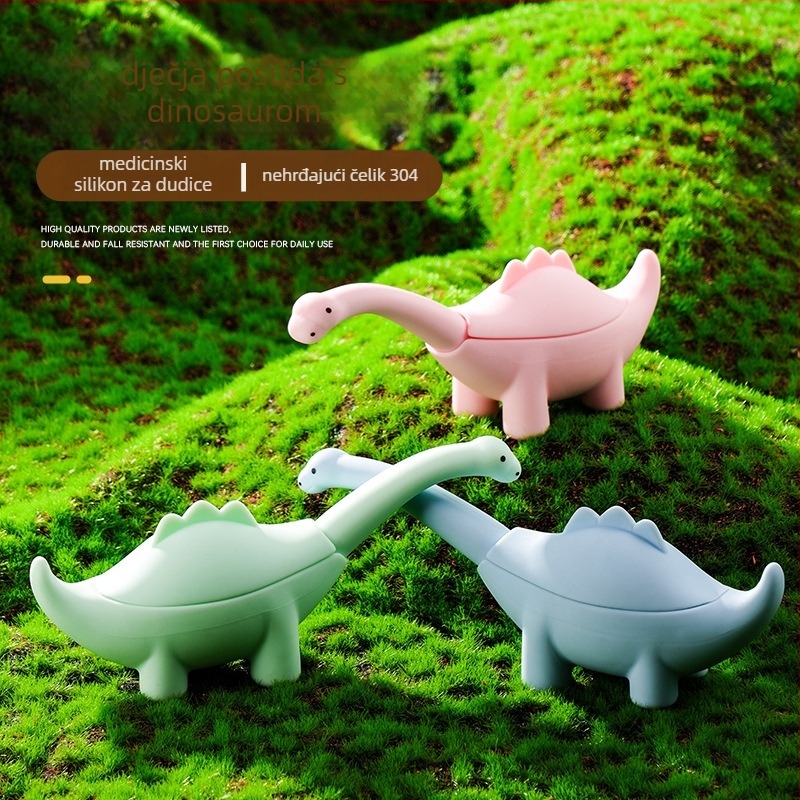 Dječji pribor za prehranu: set vilice i žlice s dinosaure motivom, nehrđajući čelik, za djecu od 3 mjeseca, 1 set, sladak stil