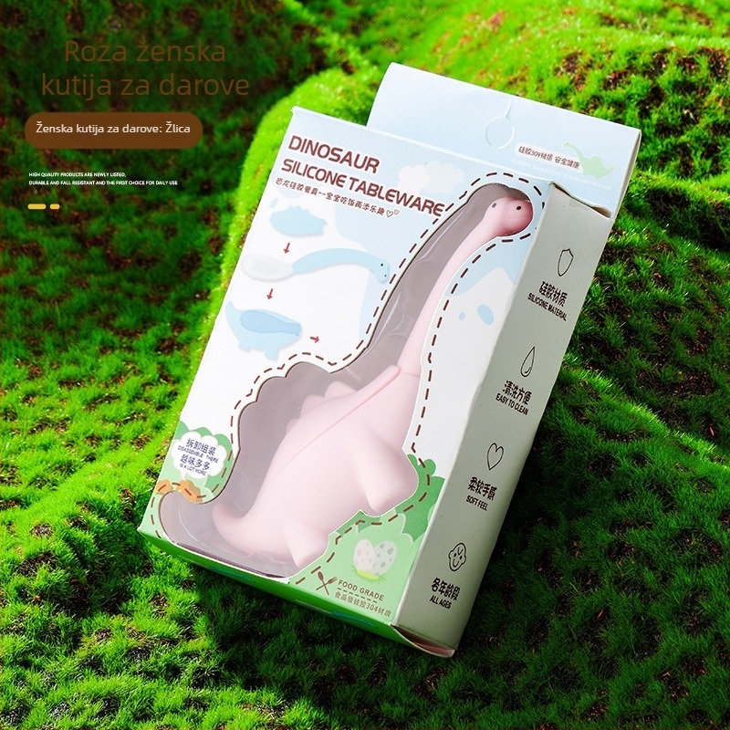 Dječji pribor za prehranu: set vilice i žlice s dinosaure motivom, nehrđajući čelik, za djecu od 3 mjeseca, 1 set, sladak stil