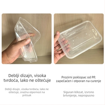 Pravokutna plastična kutija za hranu za dostavu, prozirna, sigurnost hrane, mikrovalna sigurnost, biološki razgradiva, s lončićem za juhu.