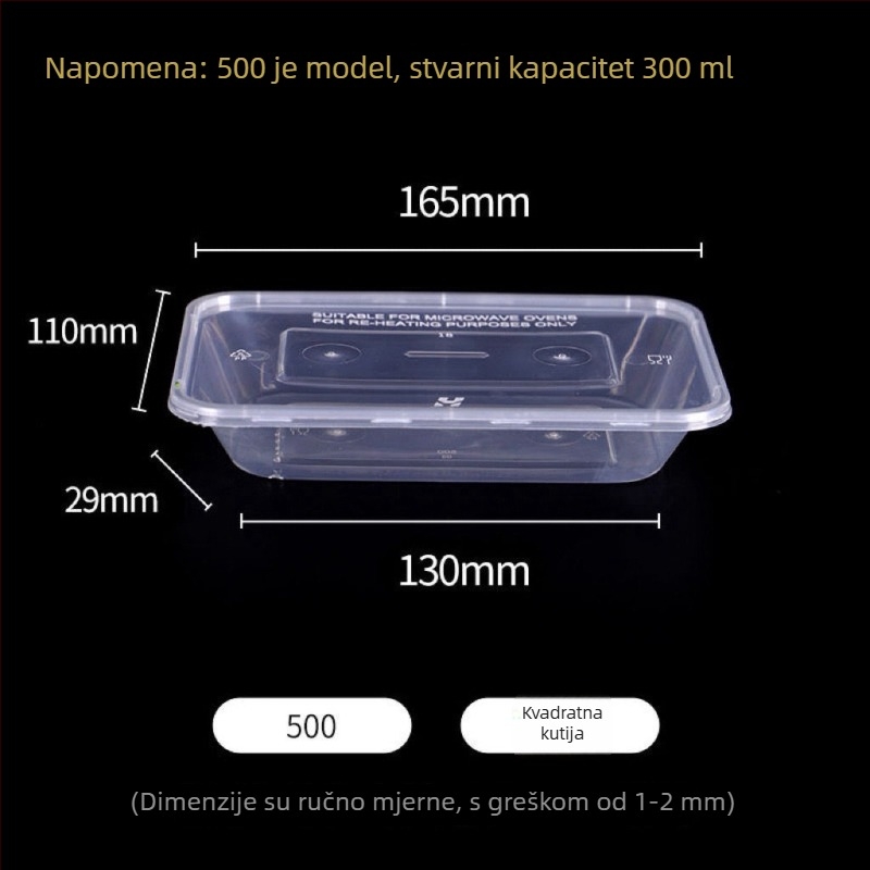 Pravokutna plastična kutija za hranu za dostavu, prozirna, sigurnost hrane, mikrovalna sigurnost, biološki razgradiva, s lončićem za juhu.