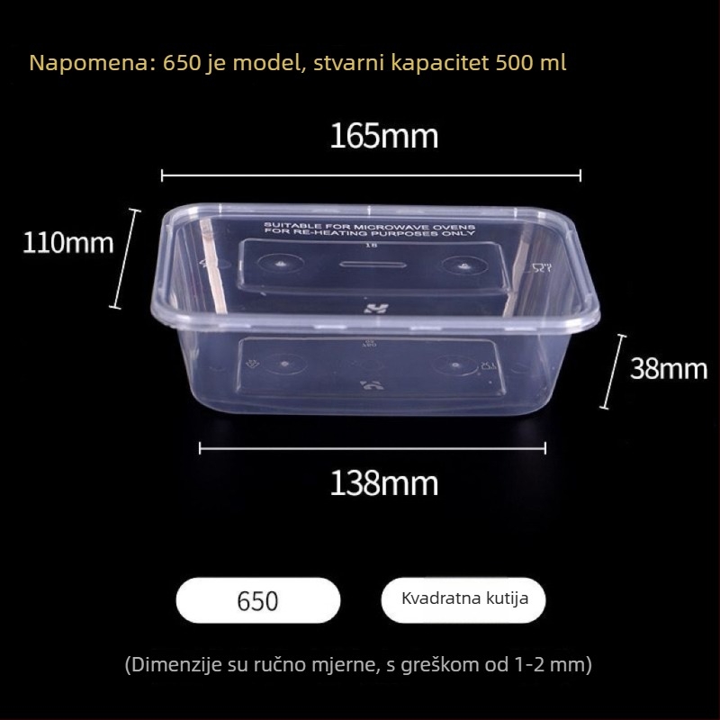 Pravokutna plastična kutija za hranu za dostavu, prozirna, sigurnost hrane, mikrovalna sigurnost, biološki razgradiva, s lončićem za juhu.