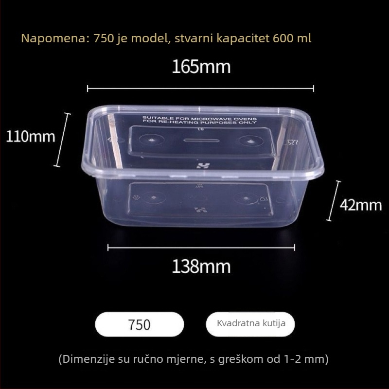 Pravokutna plastična kutija za hranu za dostavu, prozirna, sigurnost hrane, mikrovalna sigurnost, biološki razgradiva, s lončićem za juhu.
