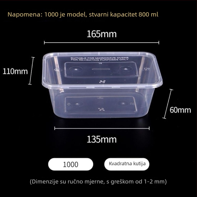 Pravokutna plastična kutija za hranu za dostavu, prozirna, sigurnost hrane, mikrovalna sigurnost, biološki razgradiva, s lončićem za juhu.