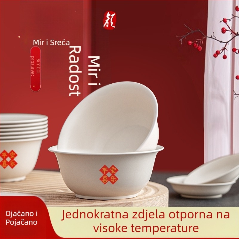 Jednokratna zdjela, debela i otporna na visoke temperature, kineska posuda za druženje; kapacitet 350 ml; materijal: drugi; uzorak: font; oblik: okrugao