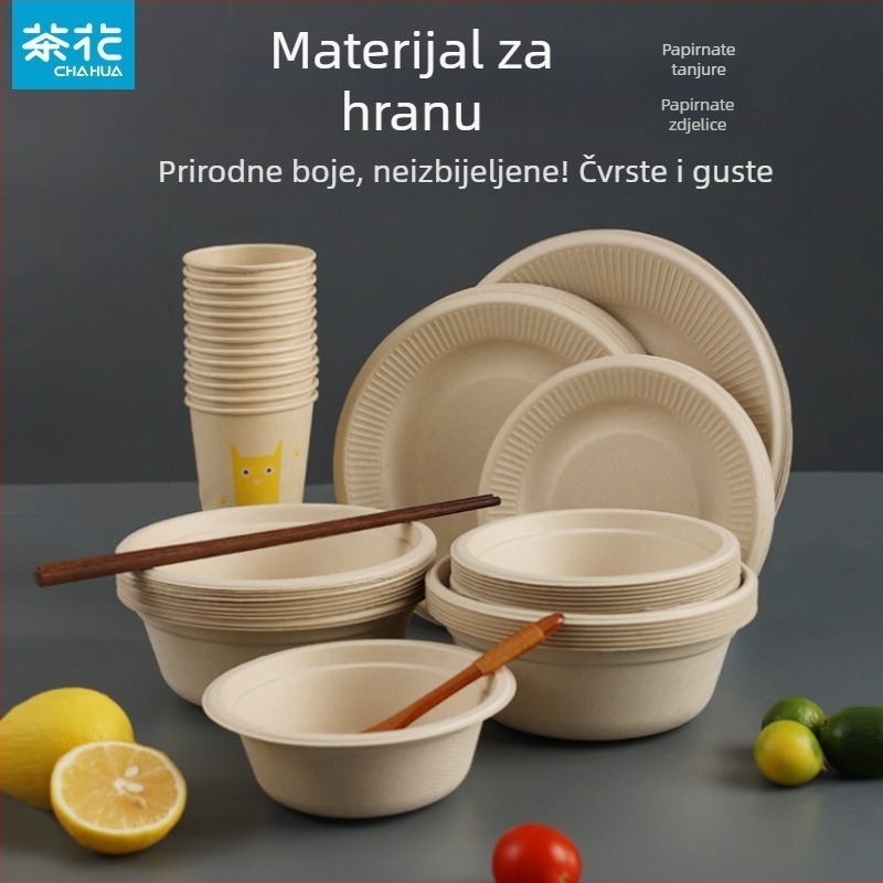 Jednokratno papirnato posuđe: zdjele, tanjuri i pladnjevi – kružni oblik – biološki razgradivo – Camellia