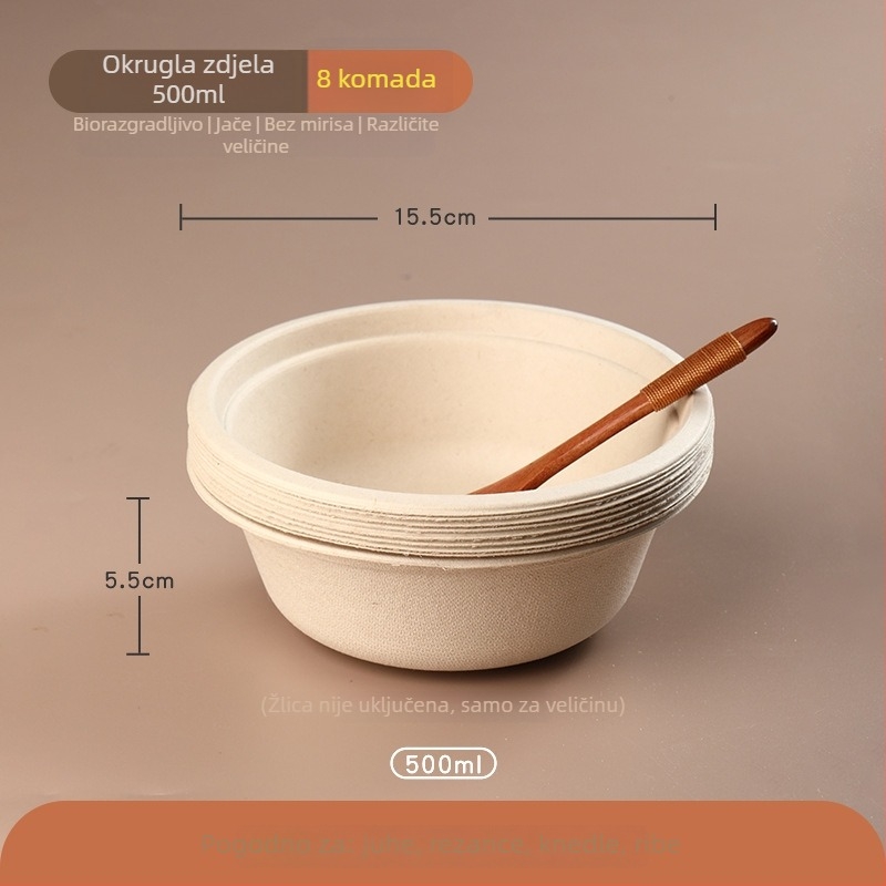 Jednokratno papirnato posuđe: zdjele, tanjuri i pladnjevi – kružni oblik – biološki razgradivo – Camellia