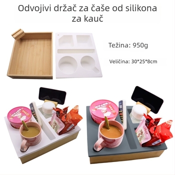 Silikonski držač čaše za kauč, prehrambene kvalitete, prenosni stolni organizator za daljinski upravljač i grickalice, tacna za naslon za ruku