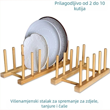 Držač za čaše od bambusa s odvodnim odjeljkom za zdjele i ploče, višenamjenski skladišni stalak s dva odjeljka, moderni minimalistički stil