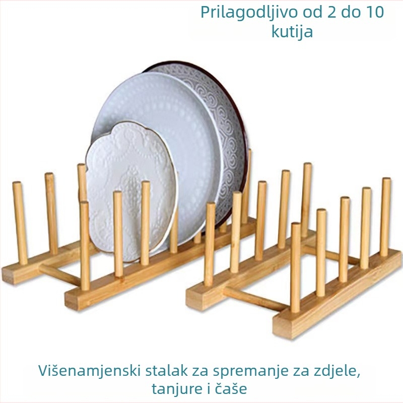 Držač za čaše od bambusa s odvodnim odjeljkom za zdjele i ploče, višenamjenski skladišni stalak s dva odjeljka, moderni minimalistički stil