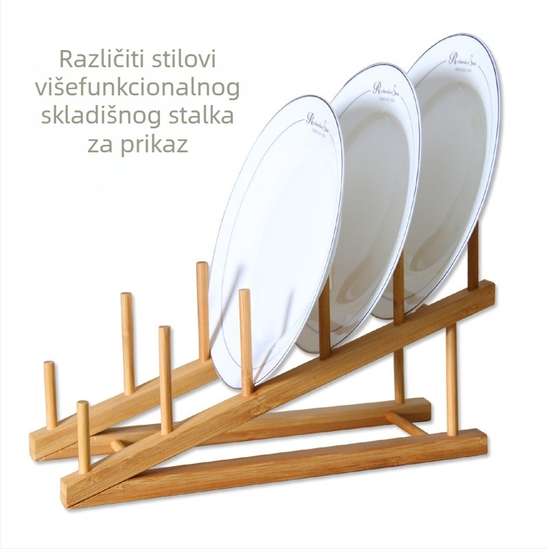 Držač za čaše od bambusa s odvodnim odjeljkom za zdjele i ploče, višenamjenski skladišni stalak s dva odjeljka, moderni minimalistički stil