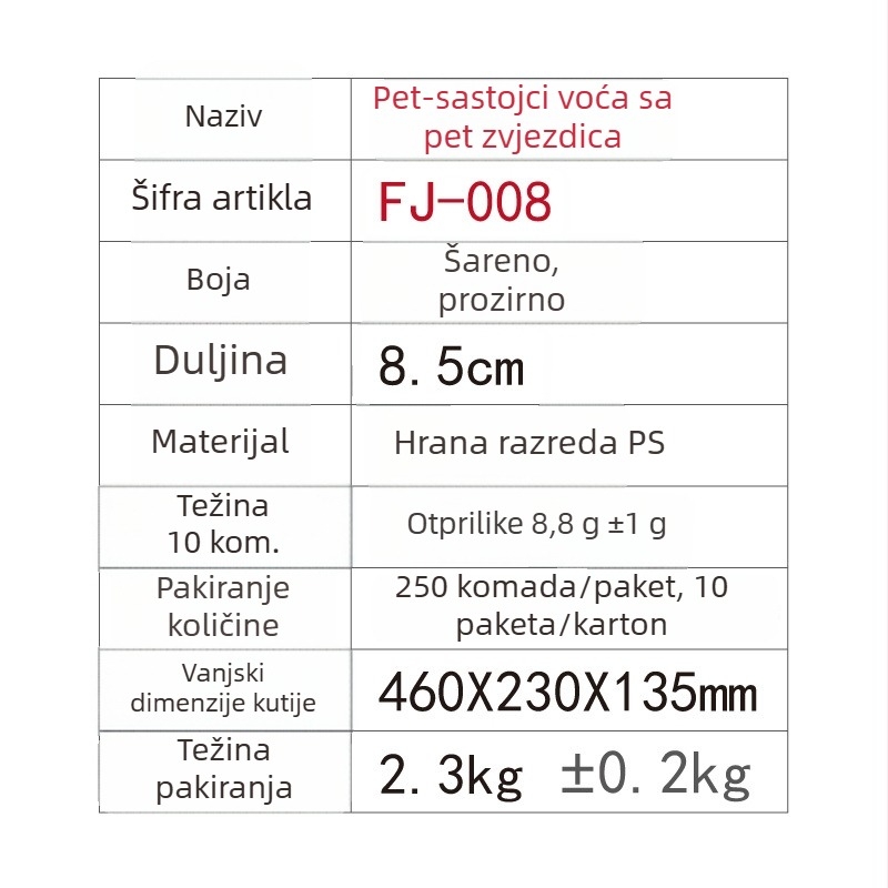 Endeavour Card plastična vilica za voće u obliku zvjezdice, suvremen minimalistički dizajn, ispisano logo