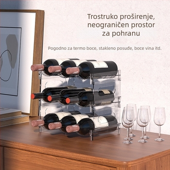 Proziran stolni stalak za čaše s 4 sloja, sklopiv i s odvojivim držačem za vino