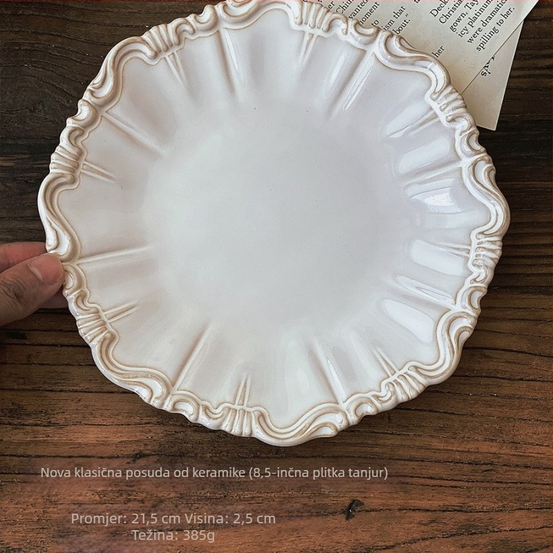 Porcelanska zdjela s neoklasičnim reljefom, jednobojna, retro stil, pogodna za mikrovalnu