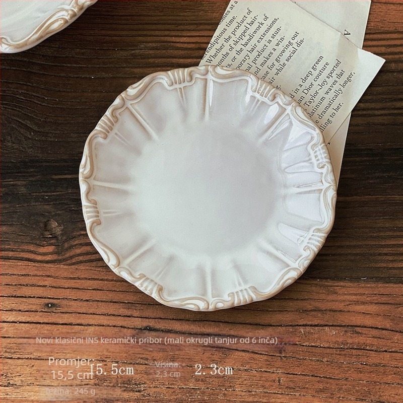 Porcelanska zdjela s neoklasičnim reljefom, jednobojna, retro stil, pogodna za mikrovalnu