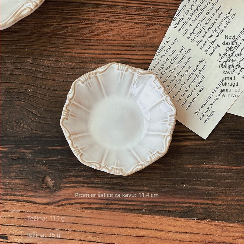 Porcelanska zdjela s neoklasičnim reljefom, jednobojna, retro stil, pogodna za mikrovalnu