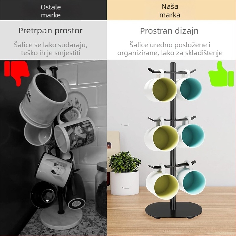 Stalak za čaše od nehrđajućeg čelika sa četveroslojnom bazom, odvojivi držač čaša, suvremeni minimalistički stil, težina 1 kg