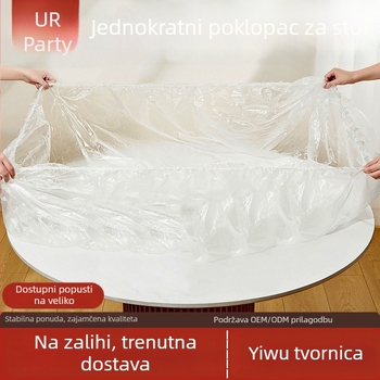 Jednokratna prozirna stolnjak otporna na masnoće, kružnog oblika, s šnuralom, za kućnu upotrebu, debela
