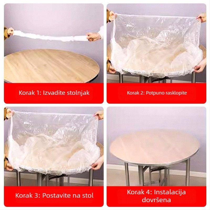 Jednokratna prozirna stolnjak otporna na masnoće, kružnog oblika, s šnuralom, za kućnu upotrebu, debela
